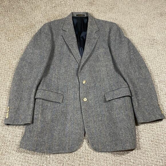 VTG Tweed Sport Coat Mens 42 Gray Austin Hill Wool Preppy Blazer Herringbone USA - Picture 1 of 9